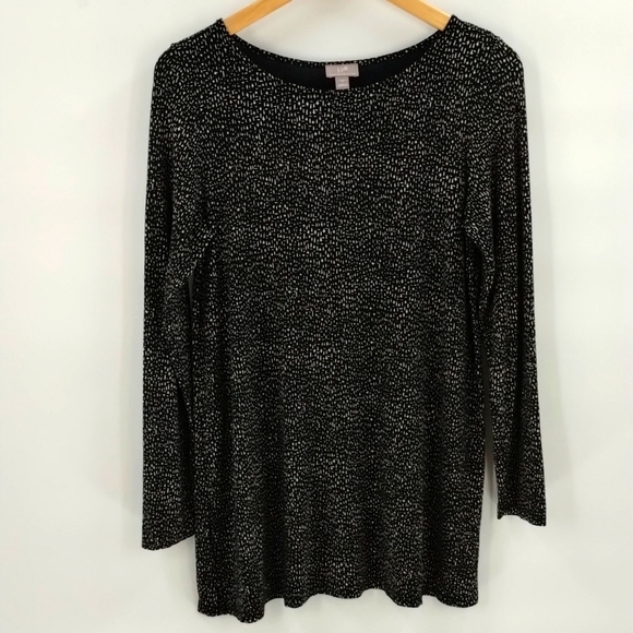 J. Jill blouse top black ivory size small oversized long sleeve stretch tunic - Picture 1 of 6
